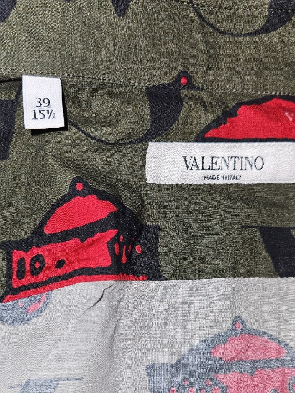 Valentino Olive Green Button-Down Shirt with Red Graphic Print - Picture 2 of 8